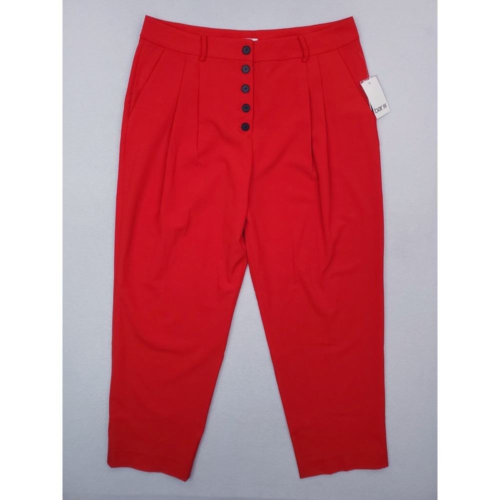 Bar III Pants Womens 14 Red Pleated Button Fly Classic Tapered Dress Slacks NWD
